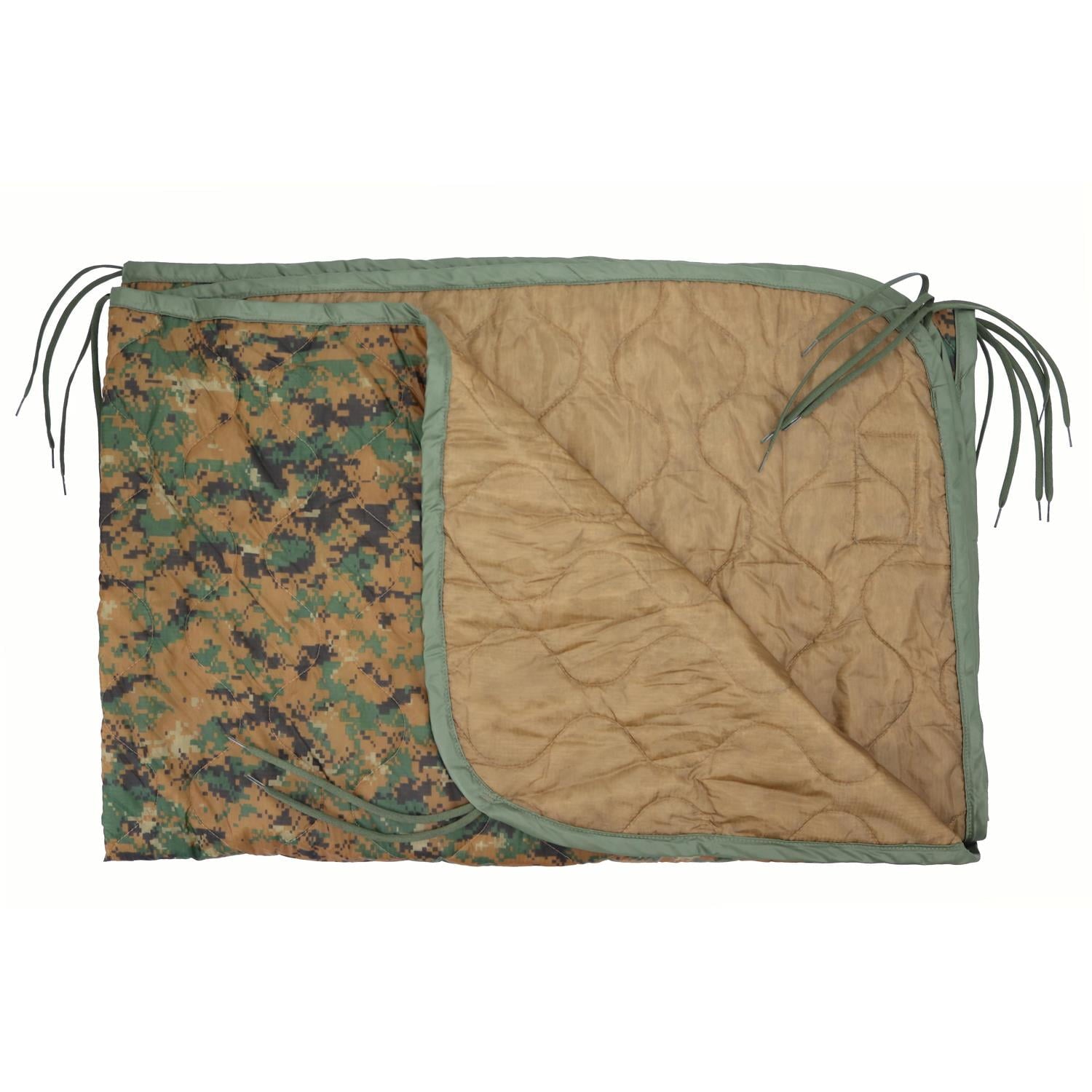 Military Woobie Poncho Liner, Nylon Ripstop Shell, Polyester Insulation, Sleeping Bag, Blanket, Carrying Sack, Made in USA, Woodland MARPAT