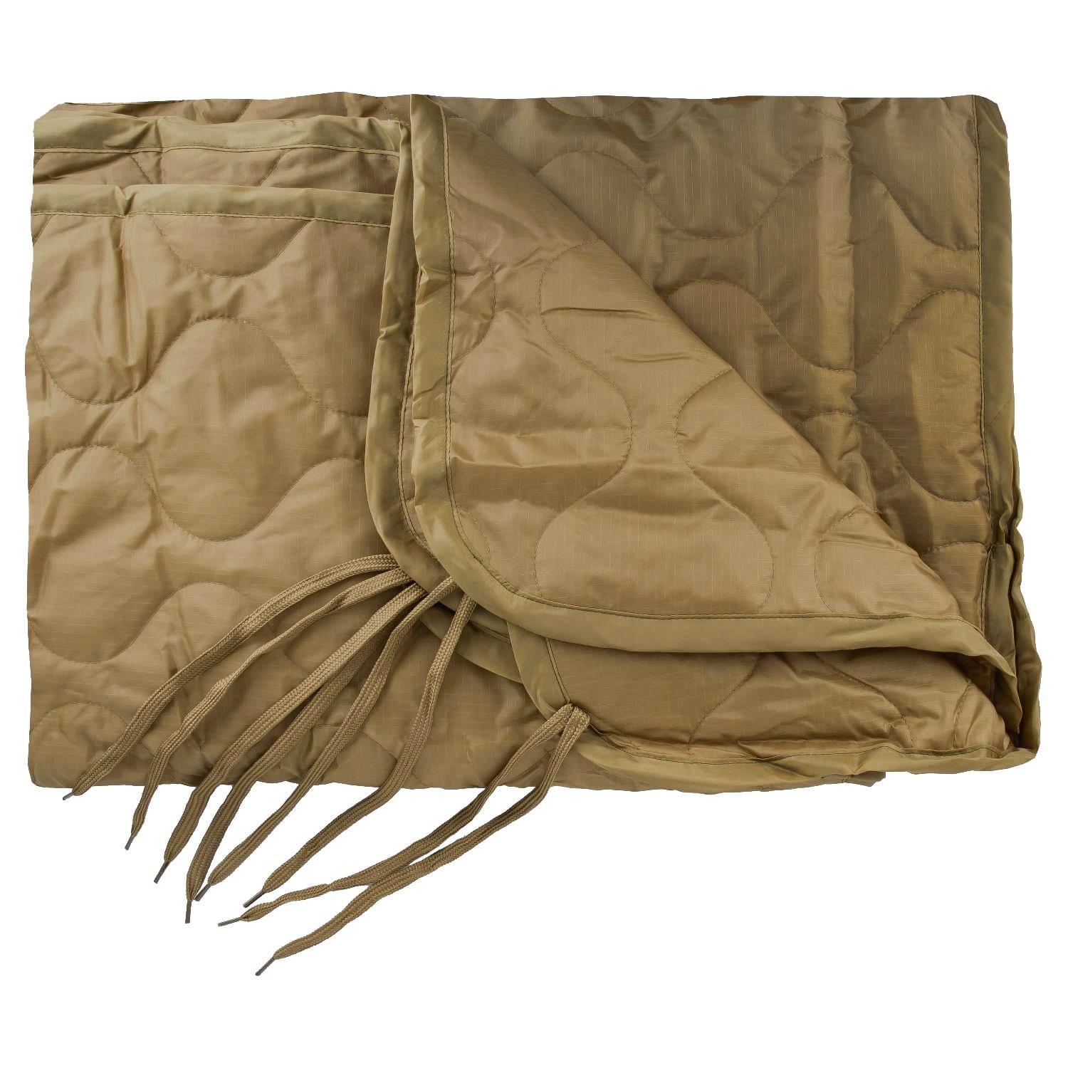 Military Woobie Poncho Liner, Nylon Ripstop Shell, Polyester Insulation, Sleeping Bag, Blanket, Carrying Sack, Made in USA, Coyote