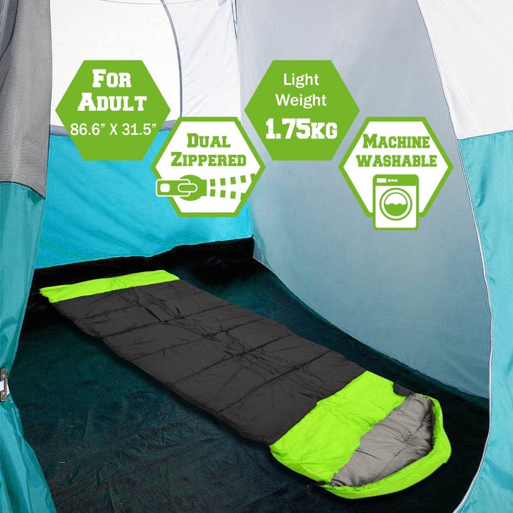 Sunrise Hooded Sleeping Bag Outdoor Camping or Indoor Sleep with Carry Bag(Green)